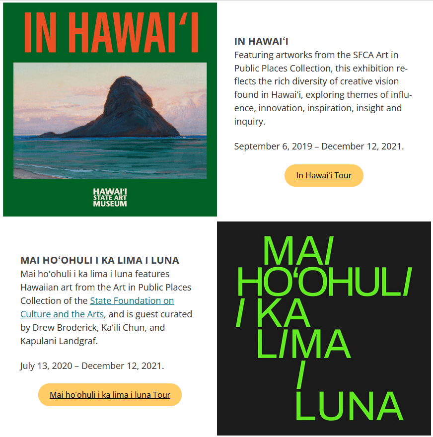 View of virtual tours page