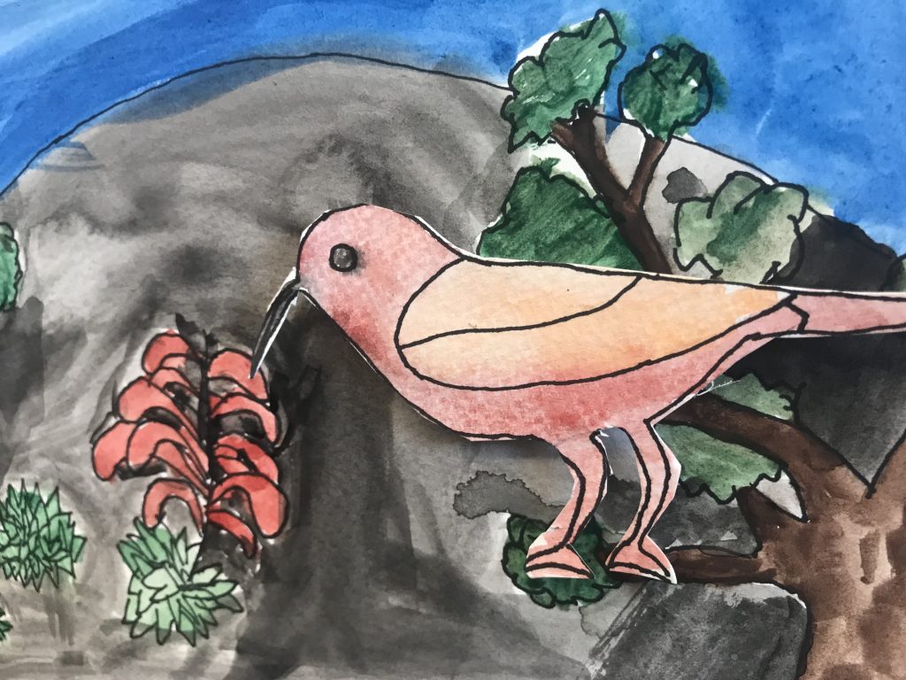 student artwork of bird in a tree