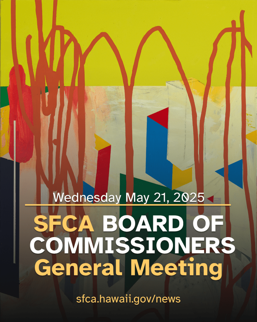 brightly colored abstract painting with text overlay