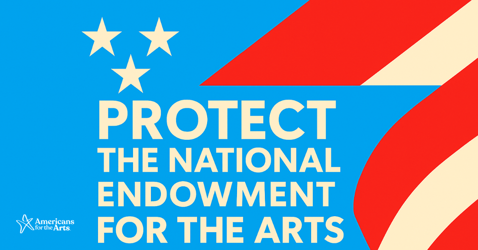Red white and blue graphic with text protect the national endowment for the arts