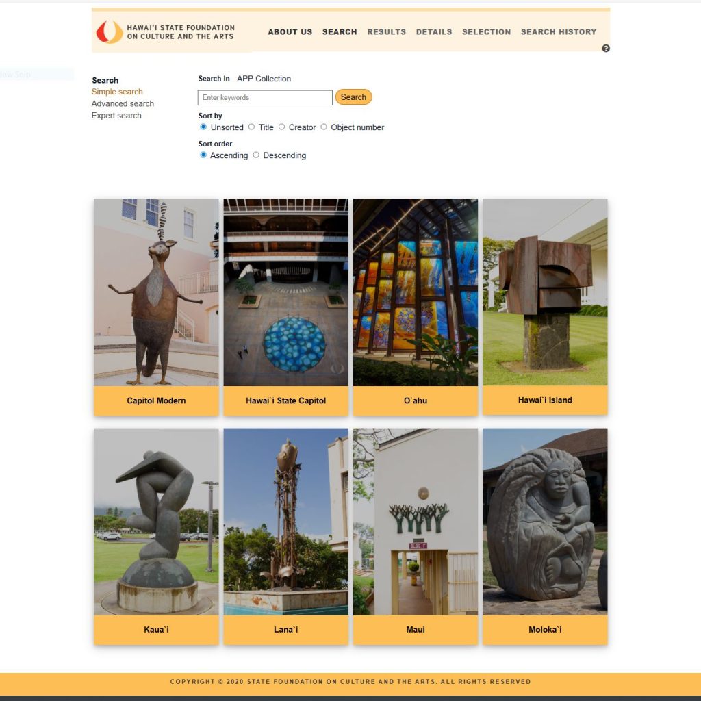 Screenshot of art in public places online database